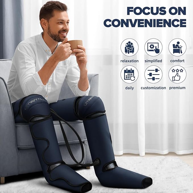 Air Compression Leg Massager with Heat - Ideal Christmas, Mother's Day and Father's Day Gifts for Men, Women, Dad, Mom - Relieves Foot and Knee Pain, Eases Varicose Veins, Cramps, Swelling and Edema