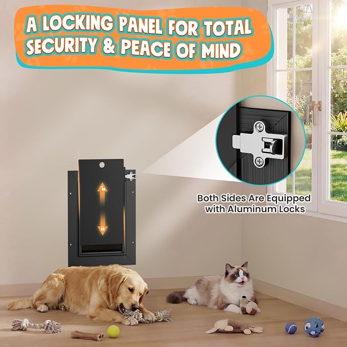 2-Flap Cat Door for Wall, All Aluminum Small Doggy Door, Pets Up to 22 LB | Magnetic Seal, Energy Efficient, Wide Telescoping Tunnel for Walls, Durable Rust Resistant, Closing Panel, Safety Locks