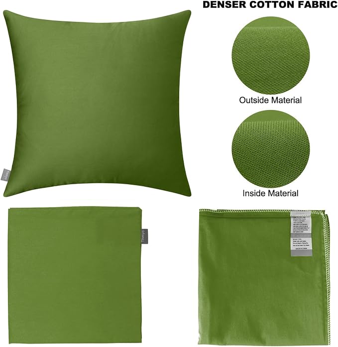 Thmyo 4-Pack 100% Cotton Comfortable Solid Decorative Throw Pillow Case, Square Cushion Cover Pillowcase Sublimation Blank Pillow Covers DIY Throw Pillowcase for Sofa(18x18 inch/ 45x45cm,Olive Green)