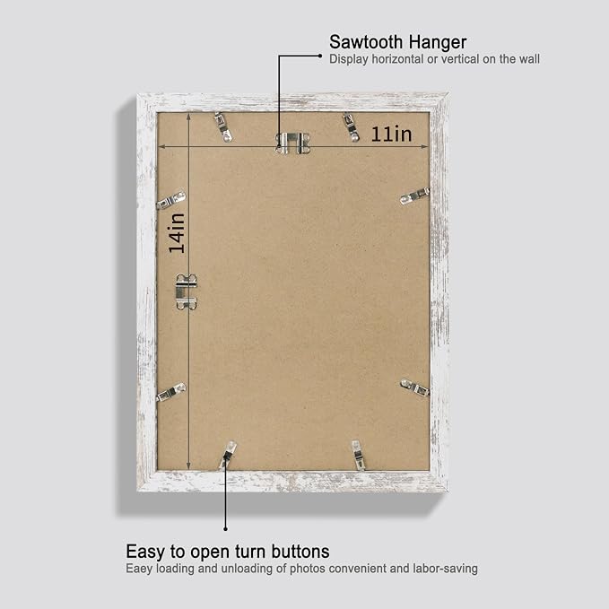 Hongkee 11x14 Picture Frame Set of 4, Made of Glass and Multicolour Wooden Frame, Display 8x10 Pictures with Mat or 11 x 14 Posters without Mat for Wall Mounting, Gallery Photo Frames