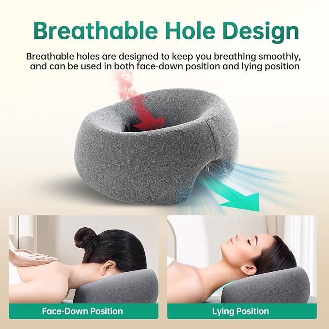 MOONYOOY Massage Head Rest for Bed, Face Down Pillow with Air Vent, Face Cradle for Spa & Stomach Sleeping, BBL Pillow After Eye Surgery, Massage Pillows for Prone Sleeping with Face Cradle Pad