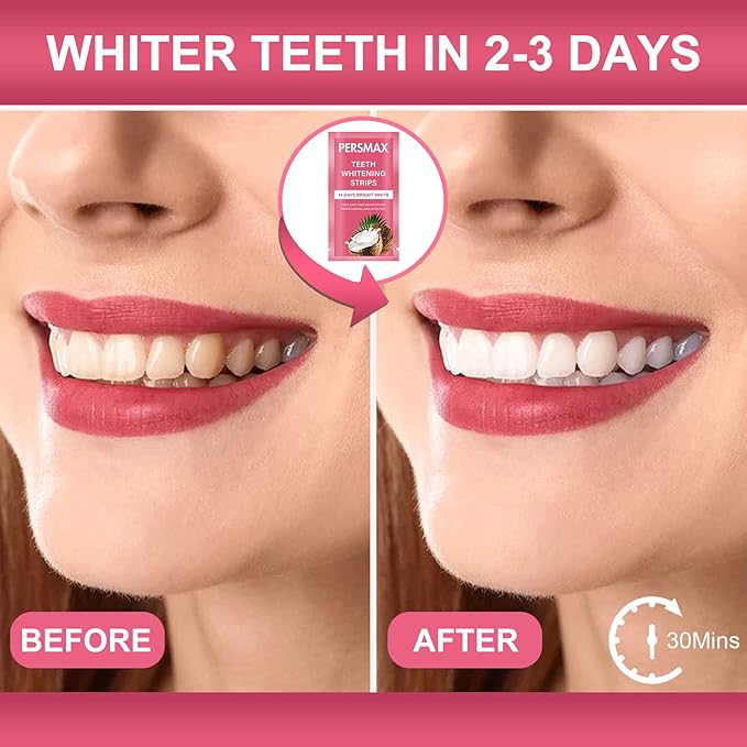 PERSMAX Teeth Whitening Strips for Sensitive Teeth Enamel Safe Smile Whitening Kit, 28 Strips 14 Treatments, No-Slip Remove Coffee Wine Smoking Stains Professional
