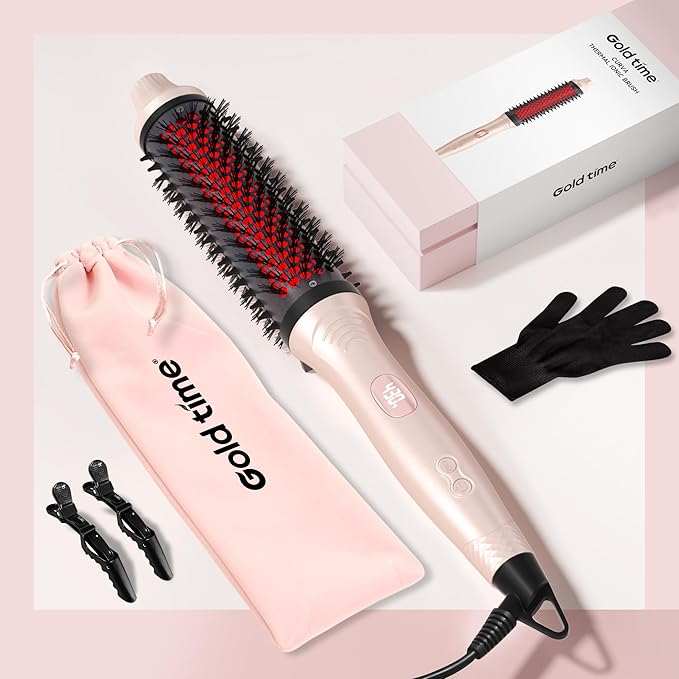 Infrared Thermal Brush 1.65”, 2-in-1 Curling & Straightening Round Brush with 100M Negative Ions, 6 Heat Settings, Dual Voltage Styler, Lightweight & Quiet, Auto Shut-Off, Elegant Gift Box for Women