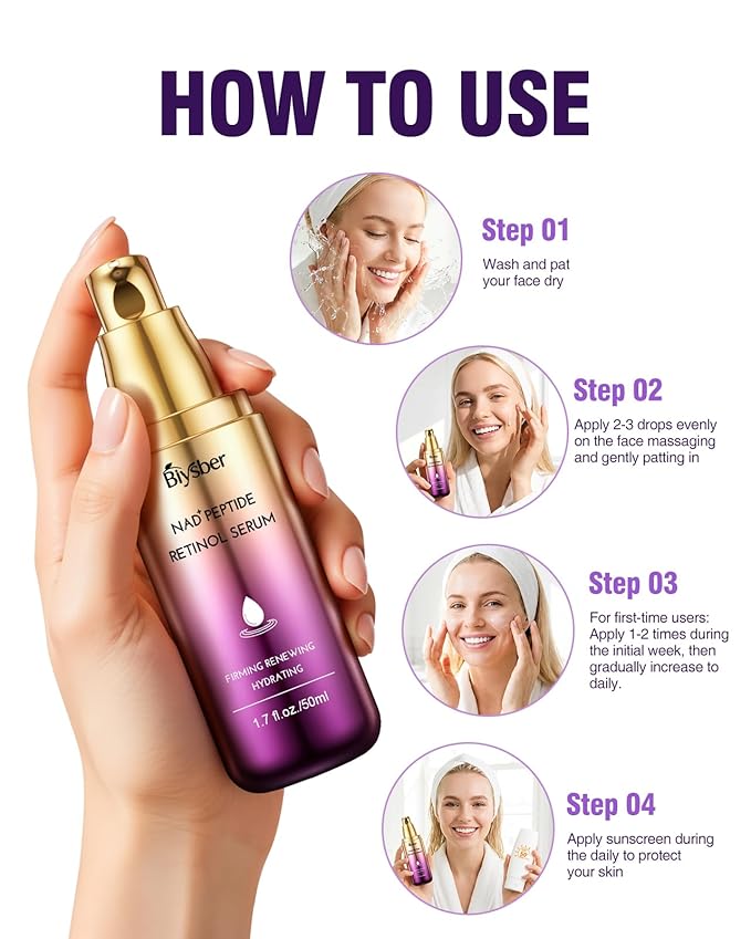 NAD+ Retinol Collagen Serum for Face: Anti-Aging Peptide Serum, Tightens Skin, Reduces Wrinkles & Fine Lines, Hydrating Serum for Radiant Glow 1.7 fl.oz