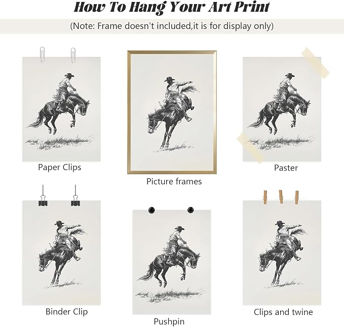 Western Cowboy Wall Art Decor Vintage Western Canvas Posters Retro Rodeo Prints Farmhouse Southwestern Pictures Cowboy Painting Antique Mid Century Artwork for Bathroom Bedroom 16x24x2 Inch Unframed