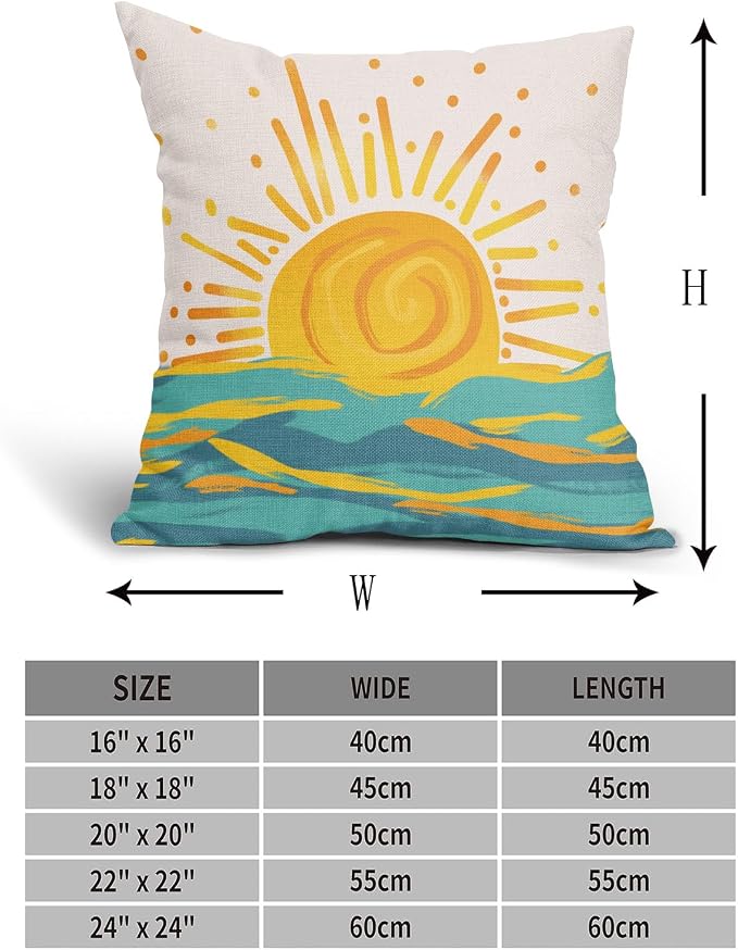 Summer Sunrise Pillow Covers 24x24 Inch Set of 2 Bright Yellow Sun Beach Rustic Throw Pillow Cases Outdoor Linen Square Cushion Cover Farmhouse Decor for Bedroom Home Sofa Couch Bed