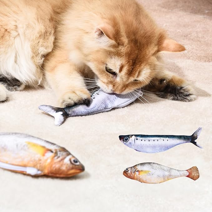2 Pack Floppy Fish Cat Toys with Catnip, Rechargeable Flopping Fish Toy