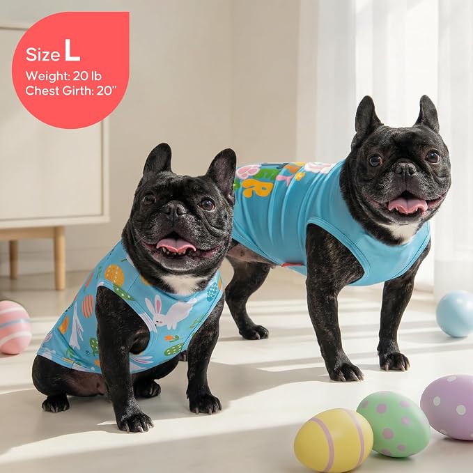 KYEESE 2Pack Easter Dog Shirt, Breathable Tank Top Sleeveless Dog T Shirts for Small Dogs Boy Girl, Lightweight Dogs Clothes Pet Outfit for Holiday, Blue+Bunny, M