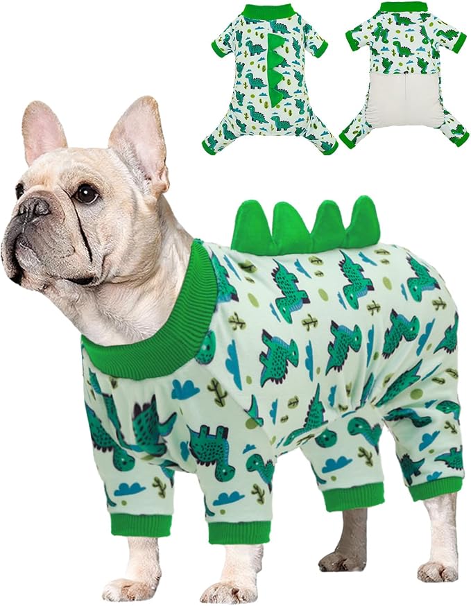 CuteBone Dinosaur Costume Dog Pajamas, Stretchy Spandex Crystal Velvet Sleepwear Coat for Small Dogs, Soft & Warm Pet Outfit Clothes for Cold Weather, Cozy Pullover Design COSP16L