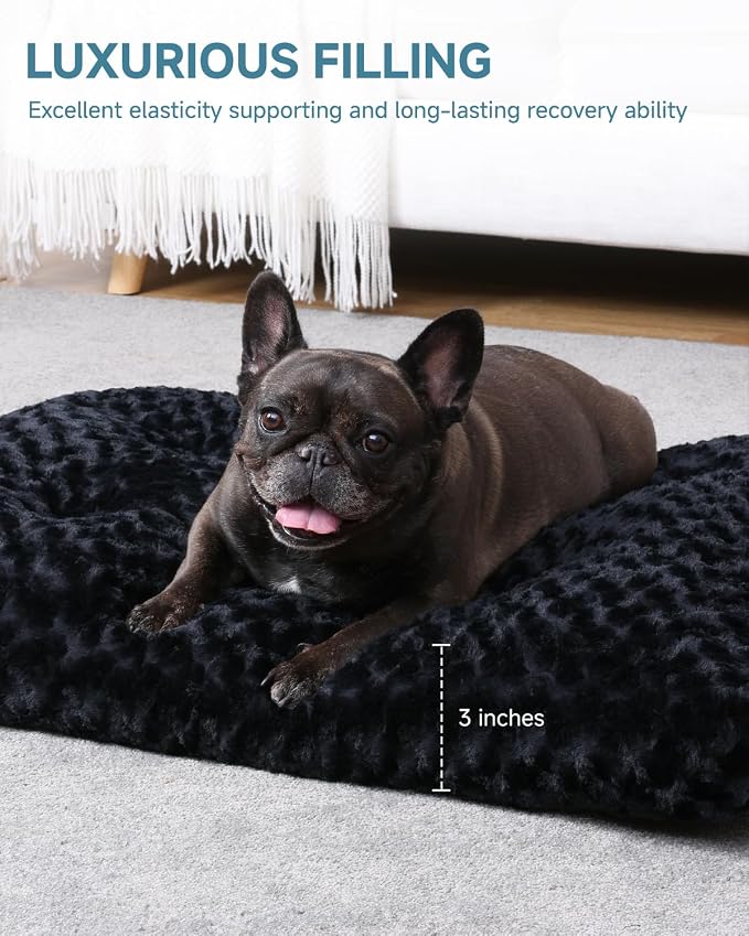 KSIIA Washable Dog Bed Small Dog Crate Bed Deluxe Plush Mat 23"x18" Black | Deluxe Plush Comfy Kennel Pad, Anti-Slip Bottom,Deep Sleeping Mat for Small Dogs,Machine Washable for Easy Cleaning