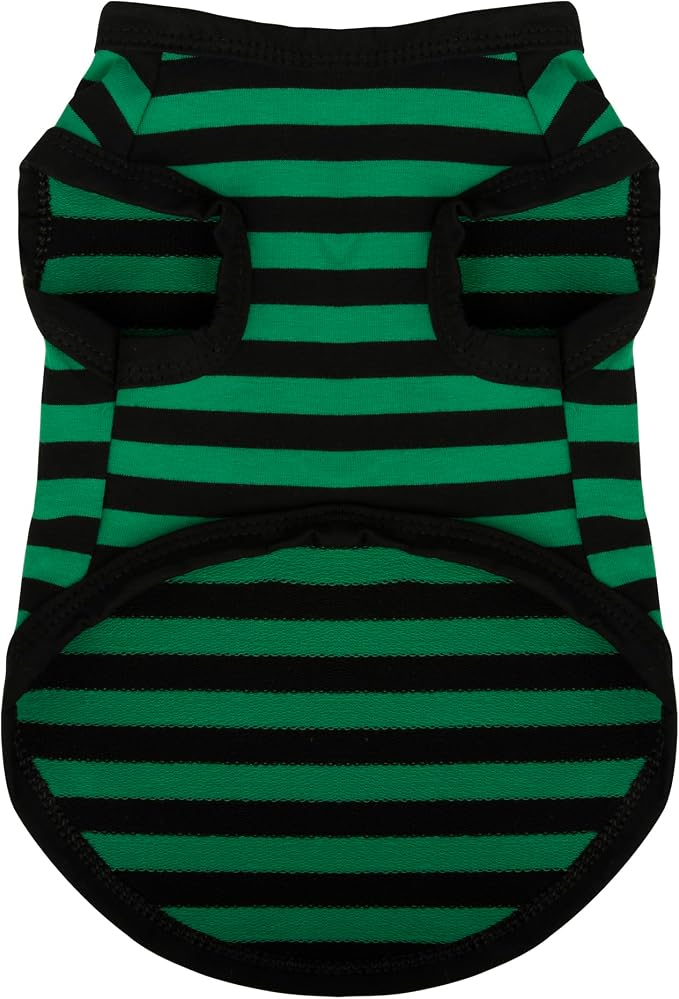 Striped Shirt for Dogs - Happy Color Cotton Sleeveless Puppy Shirts, Breathable Pet Apparel Tank Top, Colorful Sweatshirt for Small Medium Dogs, Green XS