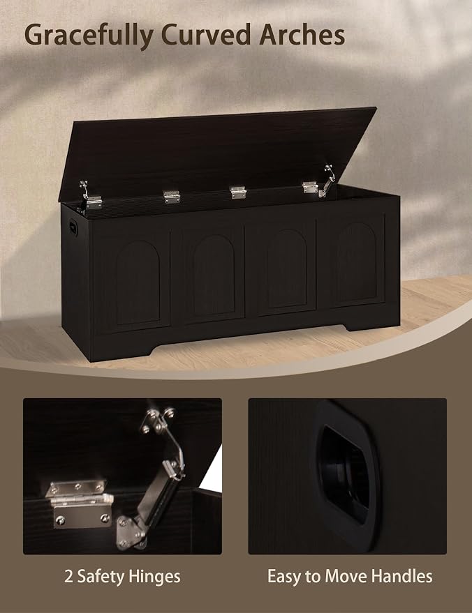 Storage Chest, Wooden Toy Box, Espresso 47.2" L | Entryway Shoe Bench, 2 Soft-close Hinges, Finger-safe Flip-Top Lid, Easy Assembly, Farmhouse Large Trunk, Living Room/Bedroom