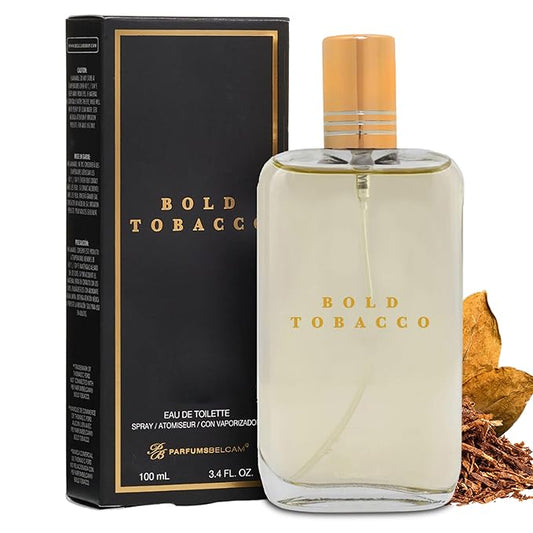 PB ParfumsBelcam Bold Tobacco Eau de Toilette Spray for Men – Warm Woody Spicy Scent with Tobacco Flower, Ginger, Cinnamon & Vanilla – Typically Lasts 3–6 Hours, Masculine Signature Scent, 3.4 fl oz