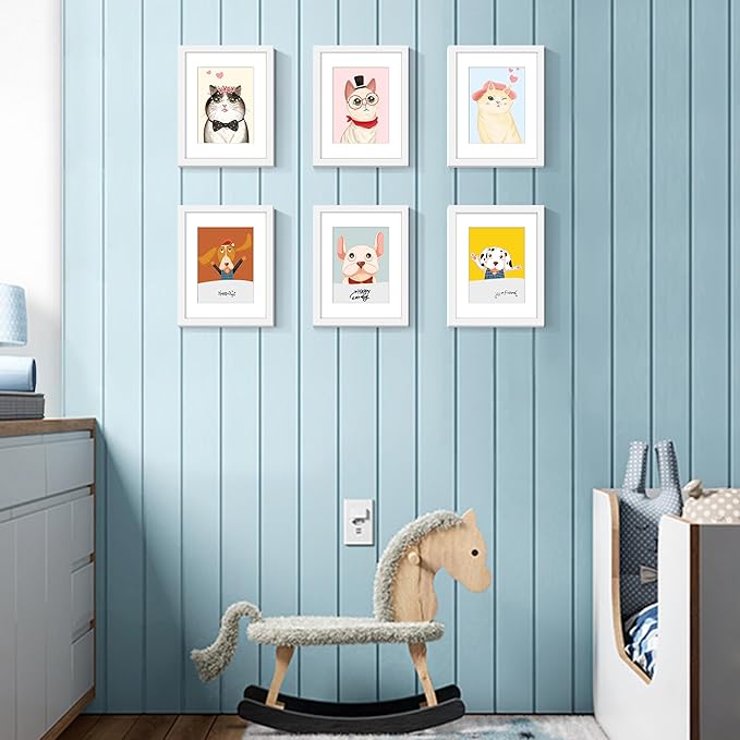 upsimples 8.5 by 11 Picture Frame, Gallery Wall Frames Set of 5, White | Photo Frame Collage Wall Decor, 6x8 Picture Frame with Mat for Family, Certificate, Diploma, Graduation, Hallway, Christmas