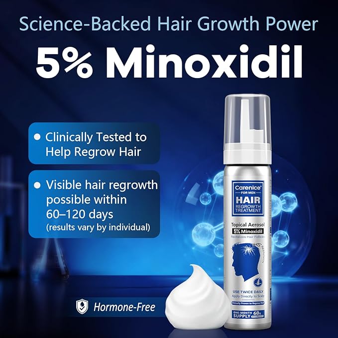 5% Topical Minoxidil Foam, Aerosol Minoxidil for Men, Infused with Biotin, Hair Growth Treatment, Supports Thicker and Fuller Hair & Beard Unscented (Minoxidil Foam, 4.22oz, 2 Months Supply)