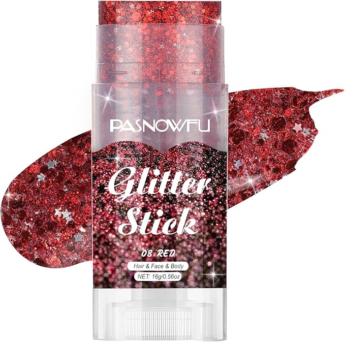 Red Body Glitter Stick, Face Glitter for Women and Girls, Hair Tinsel Stick Festival Accessories for Christmas Valentine's Day Party Makeup, Concert Stage Performance Cosplay Events