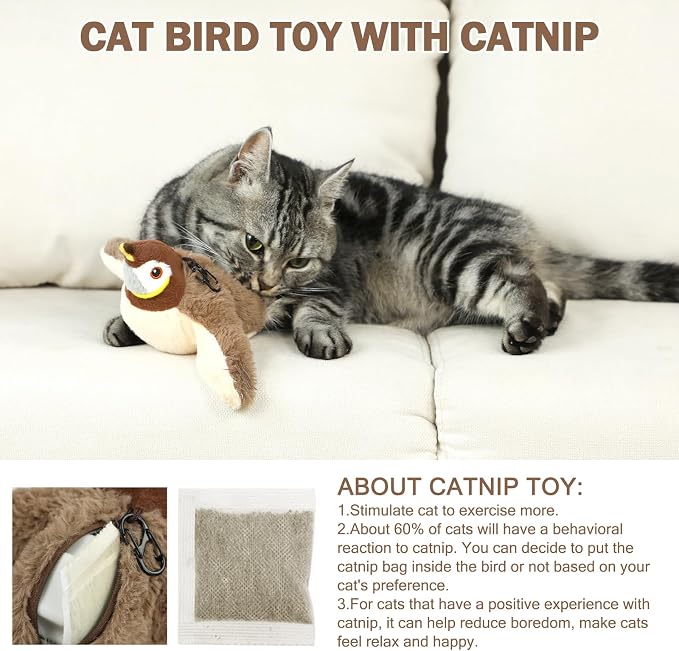 Tocirelo Cat Toy Flapping Bird (No Flying), Simulate Chirping Flappy Bird
