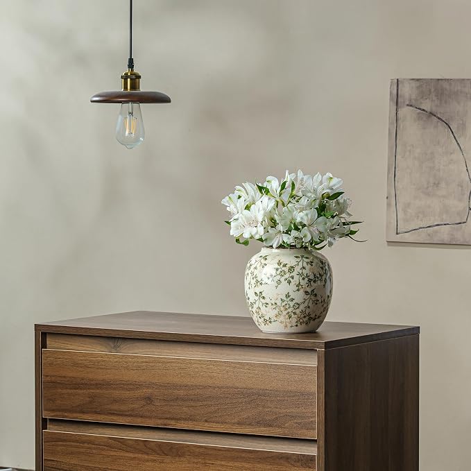 Ceramic Flower Vase for Home Decor, Vintage Decorative Green Vase 6.7 Inch | Rustic Farmhouse Floral Vase for Living Room, Coffee Table, Mantel, Kitchen, Bookshelf, Entryway, Wedding Centerpiece