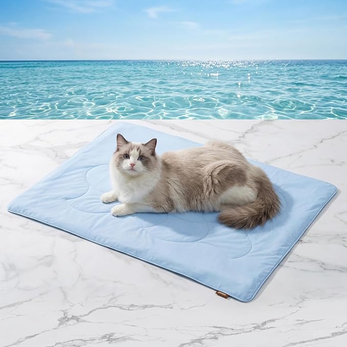 ZOMISIA Premium Cooling Blanket for Small Dogs -Q-MAX>0.5 Breathable Washable Dog Cooling Mat, Travel Soft Pet Summer Essentials, Blue, 25"x35"