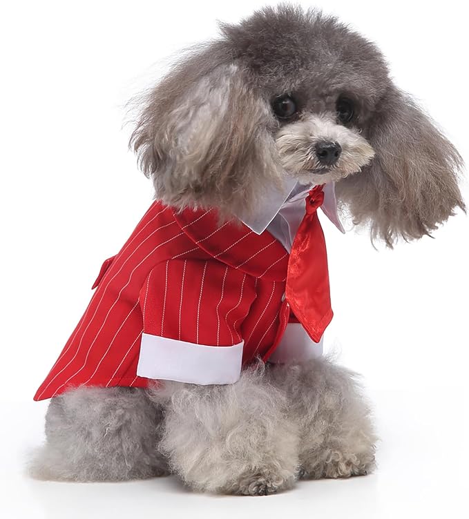 GabeFish Pets Wedding Jackets Suit for Dogs with Bow Tie Puppy Cat Formal Clothes Shirt Tuxedo (RedStriped, M (Chest 15.3in/39cm)