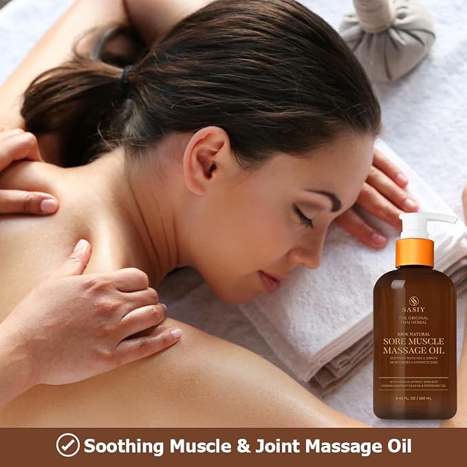 Thai Herbal Massage Oil 100% Natural Non Greasy Fast Absorbing No Fragrance Soothes Sore Muscles with Plai Peppermint & Eucalyptus 8.00 fl oz / 236 ml