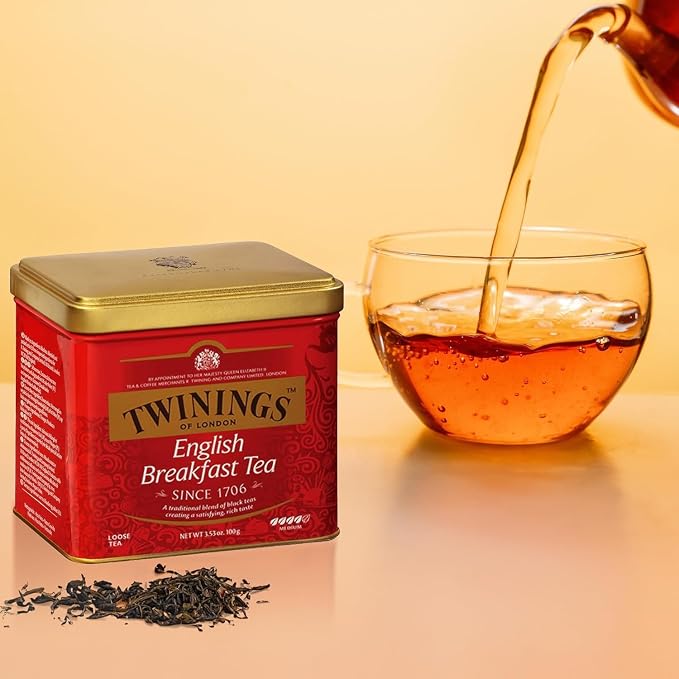 Twinings English Breakfast Loose Tea Tin, 3.53 Ounce Tin (Pack of 1), Smooth, Flavourful, Robust Black Tea Leaves, Caffeinated, Enjoy Hot or Iced
