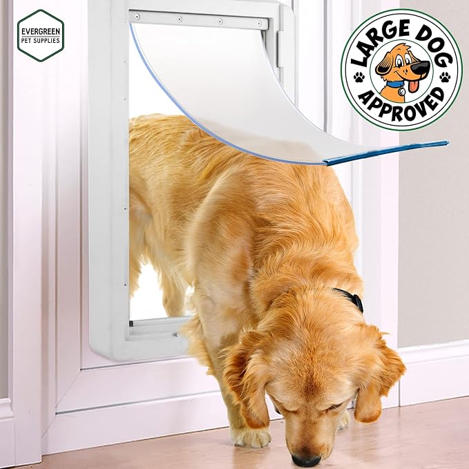 Evergreen Pet Supplies Dog Door Replacement Flap - All-Season Weatherproof Door Seal - Quick DIY Installation for Pet Supply - Sturdy Aluminum Construction for Dog Supply - 9.75 in x 17 in, White