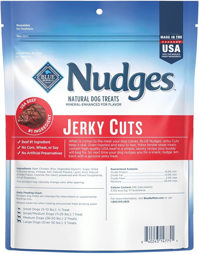Blue Buffalo Nudges Jerky Cuts Steak Dog Treats, 10 oz | Real Beef First, Made in the USA, For All Breed Sizes, No Artificial Preservatives