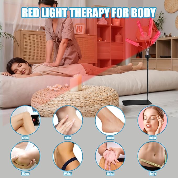 3 in 1 Red Light Therapy ，Deep 660nm,850nm and 940nm Near Infrared Led Red Light with 30-64" Adjustable Height Therapy Lamp for Body, Face,Muscle,Skin,Red Infrared Light with 4 Head (Black)