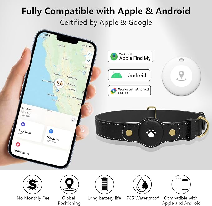 GPS Tracker for Dogs – Smart Dog Collar & Pet Tracker with Real-Time Location, No Monthly Fee, Unlimited Range (iOS & Android) – Fits Small to Large Dogs(Locator Included) (Black)