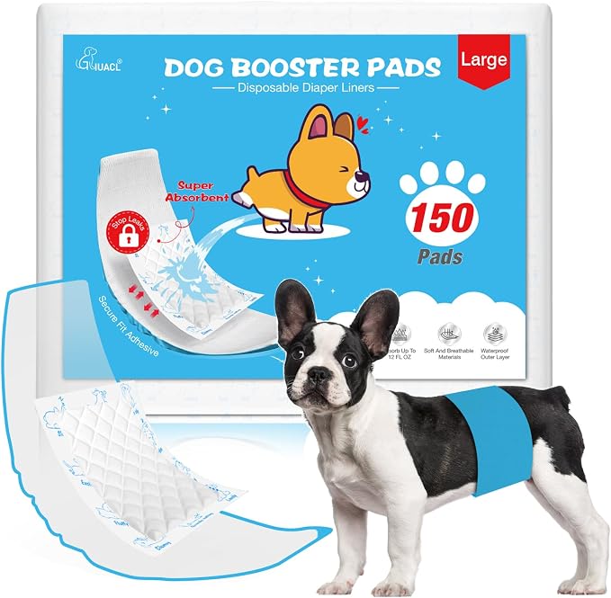 Dog Diaper Liners for Dog Diapers Male and Female 150ct Super Absorption Disposable Booster Pads for Most Reusable Pet Belly Bands, Washable Puppy Diaper Wraps