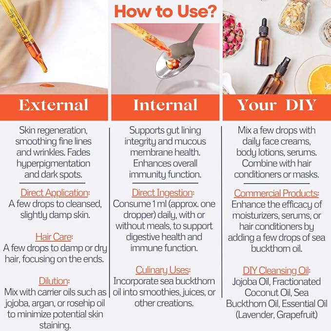 Sea Buckthorn Oil - 1 fl oz Cold-Pressed Sea Buckthorn Berry Oil - Seabuckthorn for Face, Hair, Body & Supplement