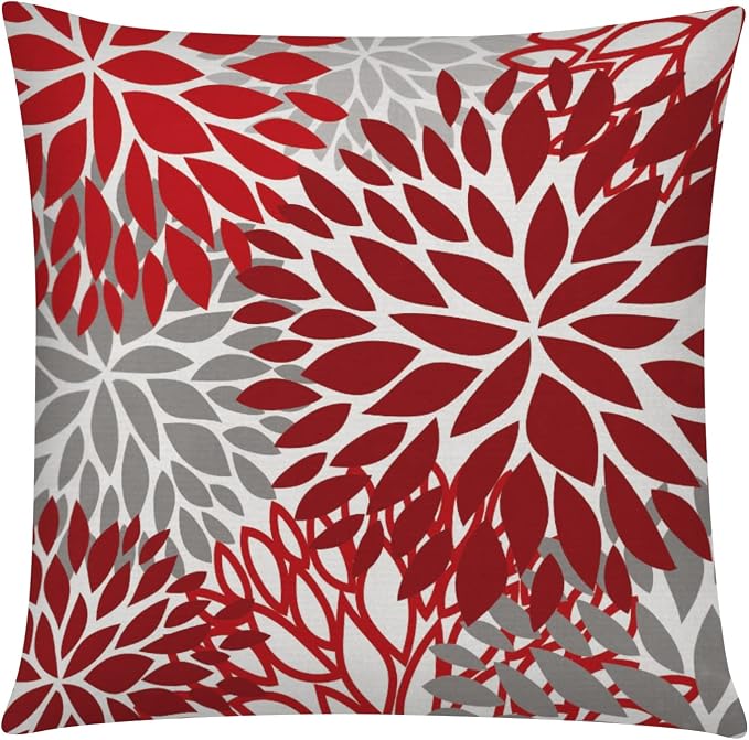 Red Grey Throw Pillow Covers 20x20 Set of 6, Dasiy Floral Home Decor | red floral, decorative cushion cover, Breathable Linen, Large Throw Pillow Size, Spring Christmas Couch Sofa Living Room