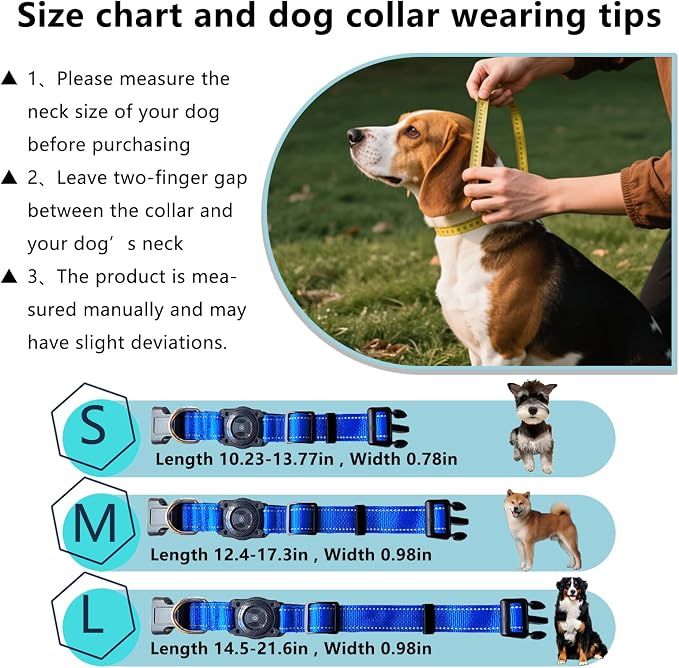 1Pc Air Tags Dog Collar Tracker, Waterproof Pet Collar Location Tracker with Air-Tag Chip for Apple Find My (iOS only) (Blue, M)