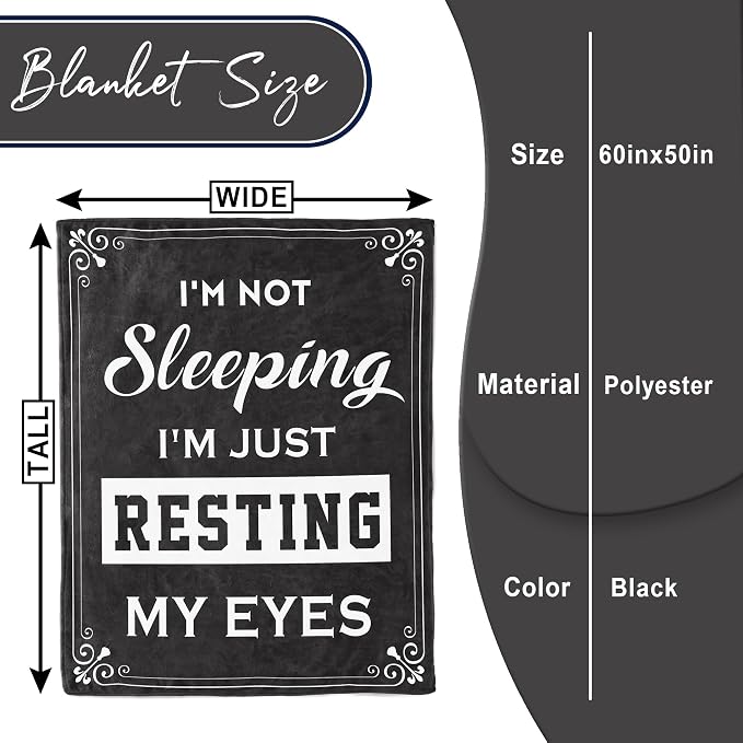 kituzol Birthday Gifts for Men, Funny Gift for Dad, Father's Day Dad Gifts, Retirement Present for Grandpa, Husband Blanket, I'm Not Sleeping, I'm Just Resting My Eyes, Soft Nap Blanket (50" x 60")