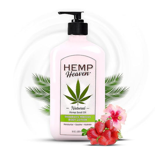 Hemp Heaven Hemp Lotion - Natural Hemp Seed Oil, Paraben-Free, 18 oz, Made in USA, Nourishing for Men & Women, EWG Verified, Anti-Aging (Strawberry Hibiscus)
