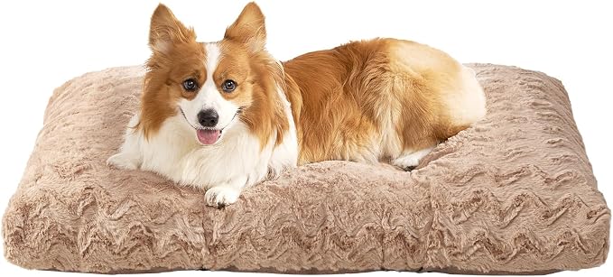 EHEYCIGA Washable Large Dog Bed for Crate, 35x23 Inch Pet Bed, Camel | Soft Dog Crate Bed, Plush and Comfy Kennel Pad, Deluxe Sleeping Mattress for Dogs Up to 45 lbs