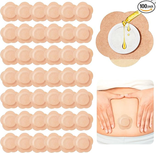 100PCS Castor Oil Patches, Disposable Self-Adhesive Pack Wraps, Organic Cotton Leak-Proof Belly Button Patch, Breathable & Skin-Friendly for Waist, Back, Neck - No Wash Needed
