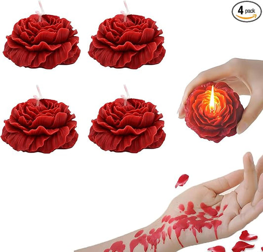 118.4°F 2 Pcs Low Temperature Candles Peony Flower Shaped Scented Candles Low Heat Body Safe Candles Wax Play for Couples Date Night (4, Wine red)