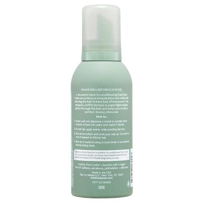 Kristin Ess Softening Blow Dry Foam for Smooth Styles, Shiny Blowout Prep, Curl + Wave Definition, Frizz Control, Vegan, Color Safe, Silicone Free, Sulfate Women's Styling Mousse Product, 5.6 oz