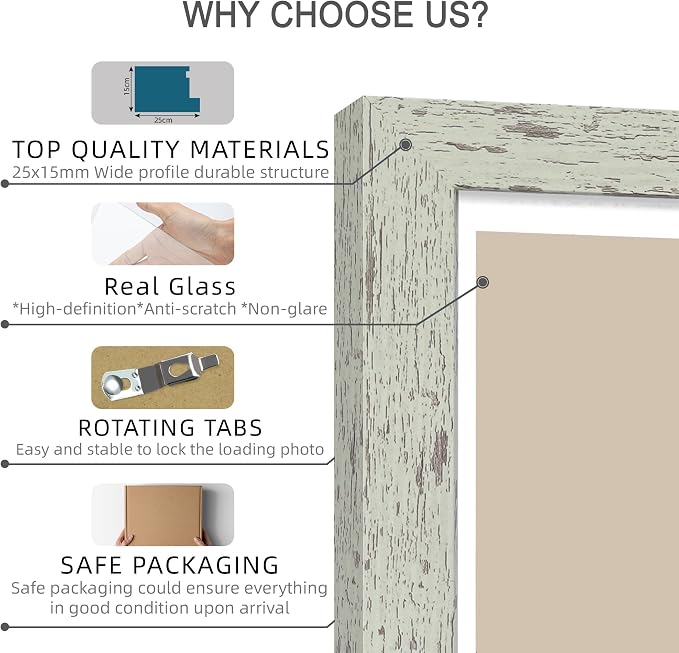 Hongkee 11x14 Picture Frame Set of 4, Made of Real Glass and Sage Green Wooden Frame, Display 8x10 Pictures with Mat or 11 x 14 Posters without Mat for Wall Mounting, Gallery Photo Frames