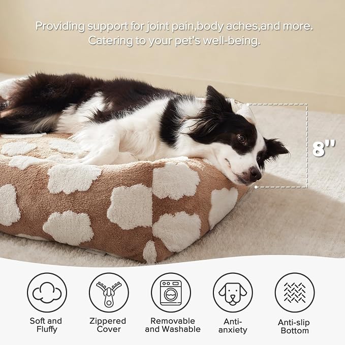 JOEJOY Medium Dog Bed Medium Size Dog, Rectangle Washable Orthopedic Pet Bed with Removable Zipper Cover, Cute Soft Calming Puppy Pet Bed with Jacquard Shaggy Plush & Non Skid Bottom