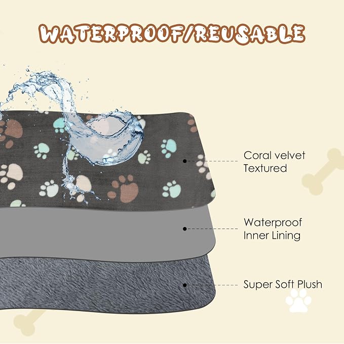 YUEPET 2 Pack Waterproof Dog Blankets, Washable Puppy Blankets 30 x 20 in | Grey and Coffee Pair, Reversible Soft Fleece Throw, Mylar Heat-Reflective Layer, Bed Sofa and Car Use, Small Dogs and Cats
