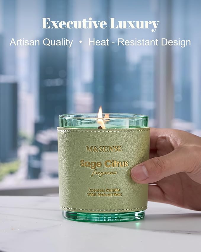 M&SENSE Sage Citrus Vegan Soy Candles, Non Toxic 10oz 42-Hour Long Burning, Winter Aromatherapy Candle for Home Air Purifying, Housewarming New Year Gifts