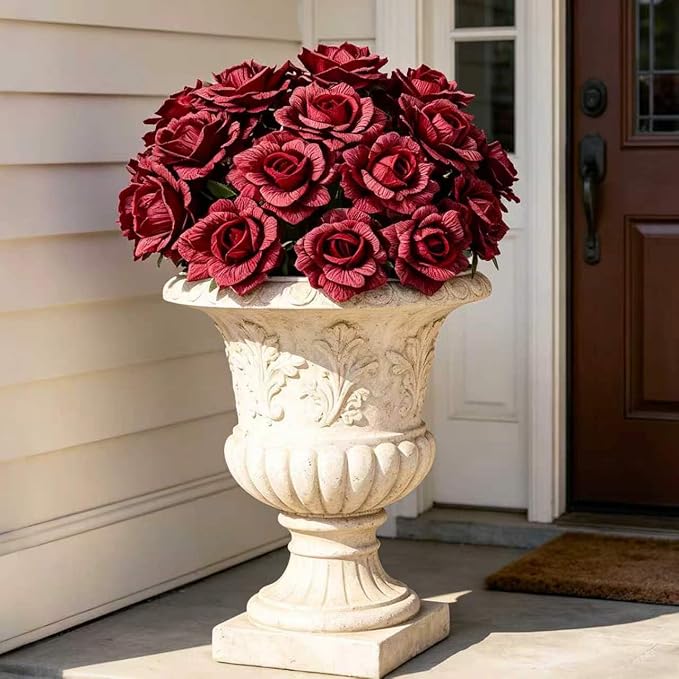INXUGAO Artificial Flowers Fake Roses for Outdoor, 10Pcs 28" Long Stem Silk Red Roses for Wedding Indoor Outside Party Decor, Realistic Faux Bouquet for Tall Vase Planter