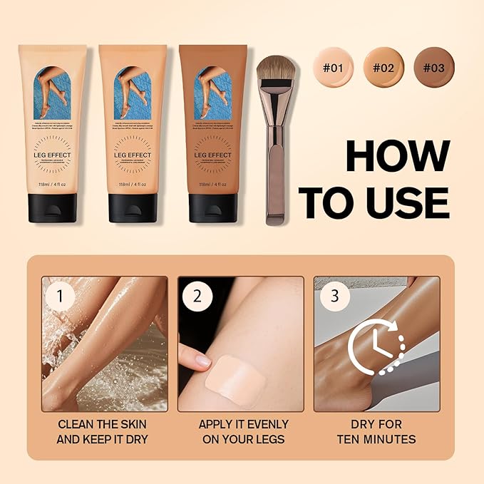 Leg Makeup Waterproof with Brush, No Transfer Body Makeup for Legs Full Coverage Waterproof Concealer, Scar & Tattoo Cover Up for All Skin Tones, Long Lasting Makeup (#01)