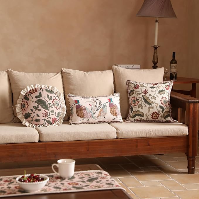 Designer Linen Square Throw Pillow Cover,Set of 2,18"x18"-Ratina A | Vintage French Elegant Pillow Cover,Concealed Zipper Design,Floral Pattern,Sofa,Bedroom,Living Room,Lounge Chairs