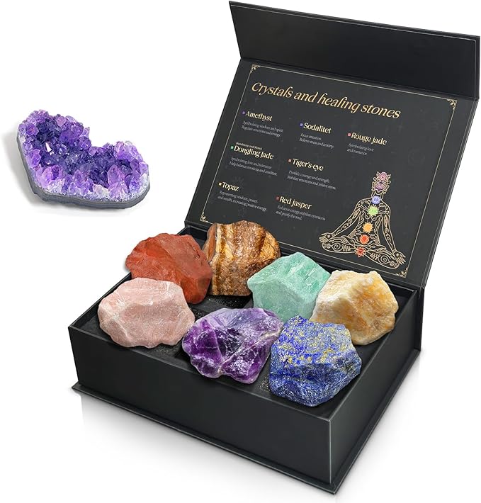 Chakra Stones Set with Crystal Cluster, (2-2.5 inch) Large Crystals and Healing Stones - Real Raw Healing Crystals and Stones Positive Energy for Meditation, Birthday Gifts for Women, Christmas Gifts