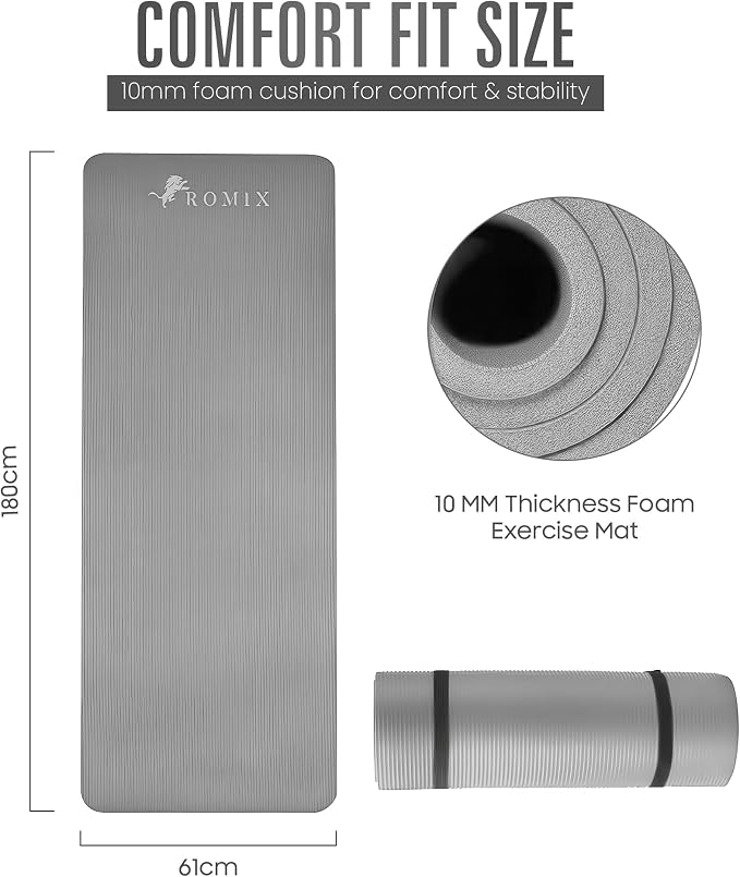 ROMIX Yoga Mat Thick 2/5 Inch (10mm), 72"L x 24"W Non-Slip Workout Mat, Large Yoga Mats for Women Men With Carry Bag and Strap, Exercise Mats for Home Workout Meditation Training Equipment