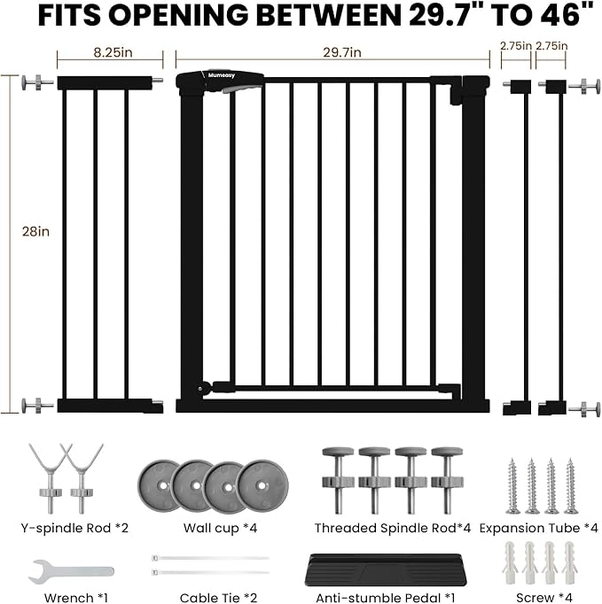 Mumeasy Baby Gate for Stairs, 29.7-46" Walk Through Dog Gate Indoor
